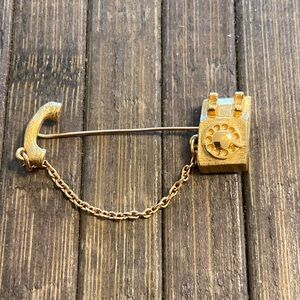 Vintage Avon Telephone Stick Pin Brooch Gold Tone